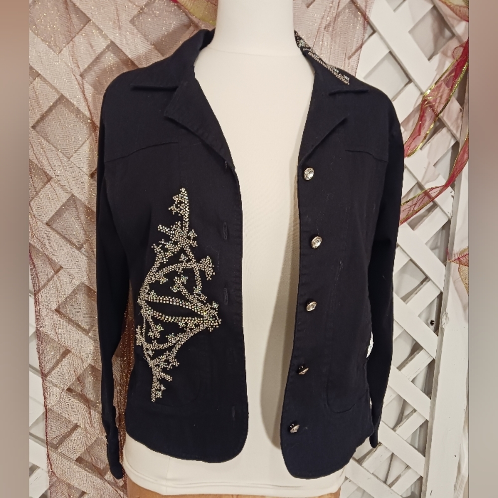 Custom Design black jacket with rhinestones one of a kind women's size small